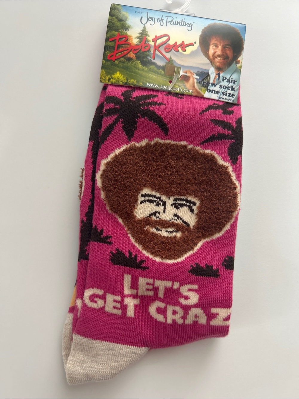 Bob Ross "Let's Get Crazy" Tropical Crew Socks One Size